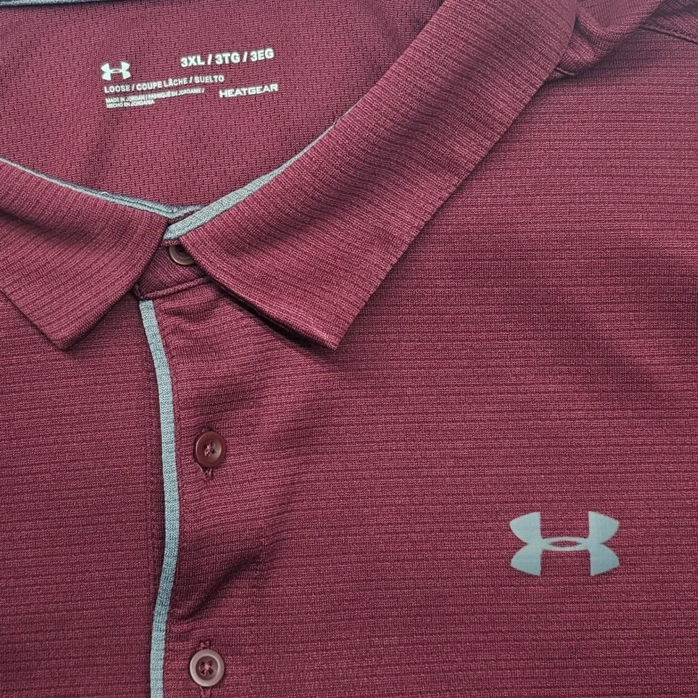 Under Armour Mens 3XL Maroon HeatGear Polo Shirt Loose Fit 1290140 Burgundy - Picture 4 of 11